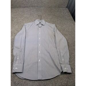 The Tie Bar Mens Trim Fit Dress Shirt Navy White Check 14.5 32/33 SHR-4895-0152